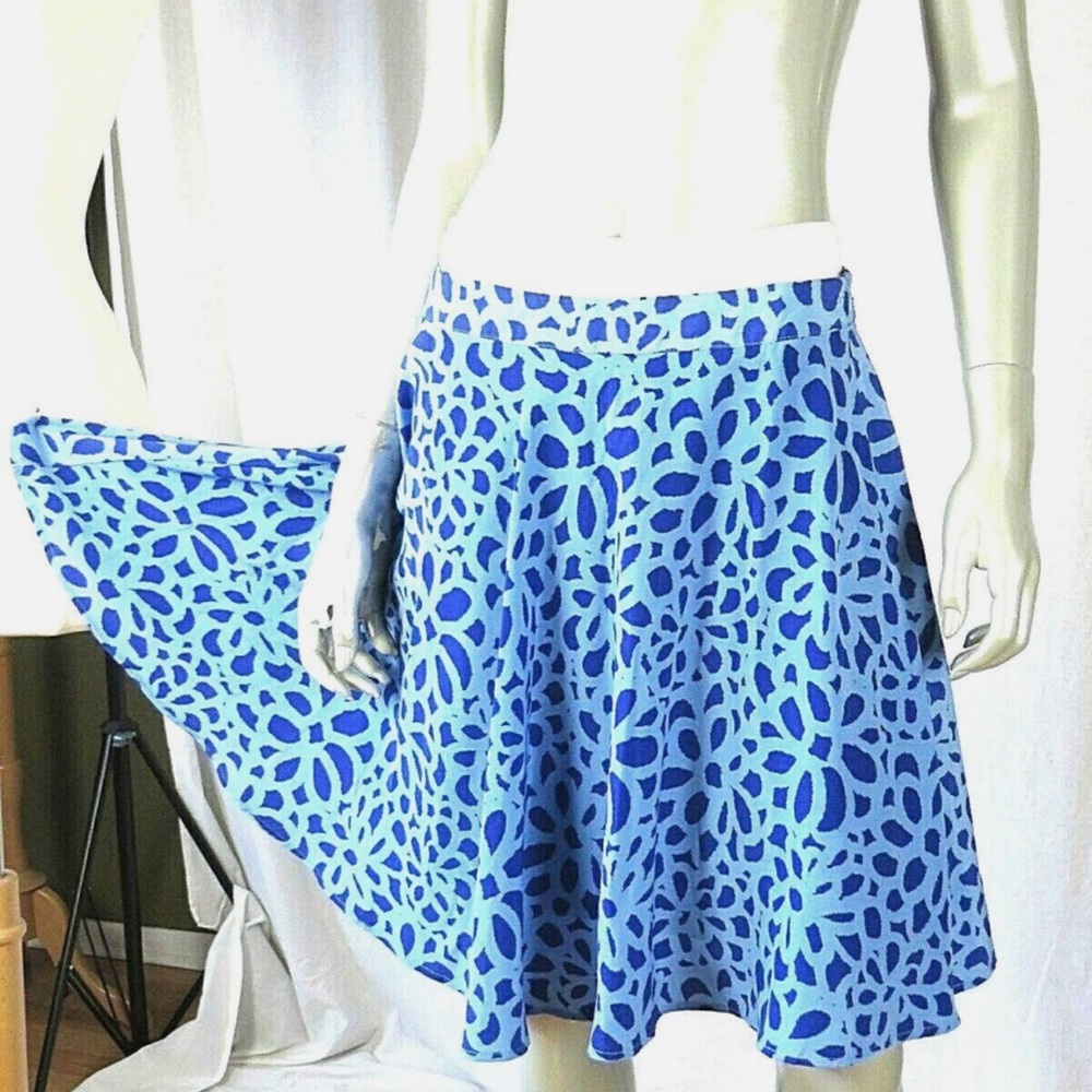 Annabella Asymmetrical Blue Floral Skirt